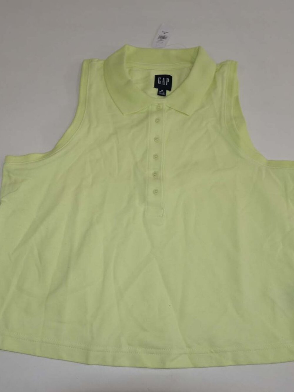 Gap Women's Cropped Pique Sleeveless Polo Shirt Medium Petite NWT Lime Green PM